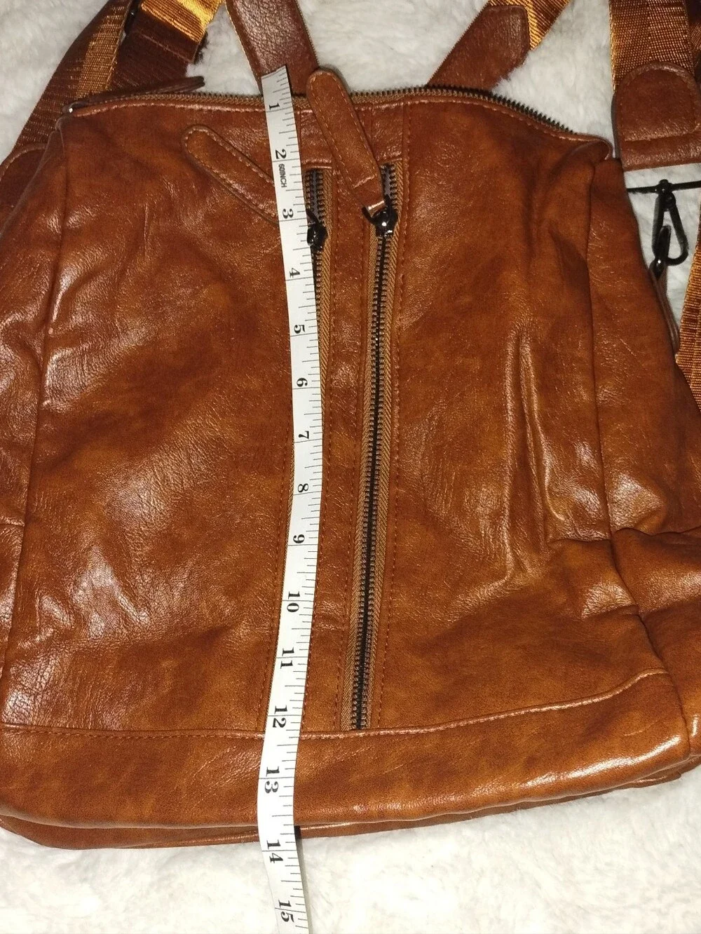 Women's Tan Faux-Leather Backpack with Front Zip Pockets